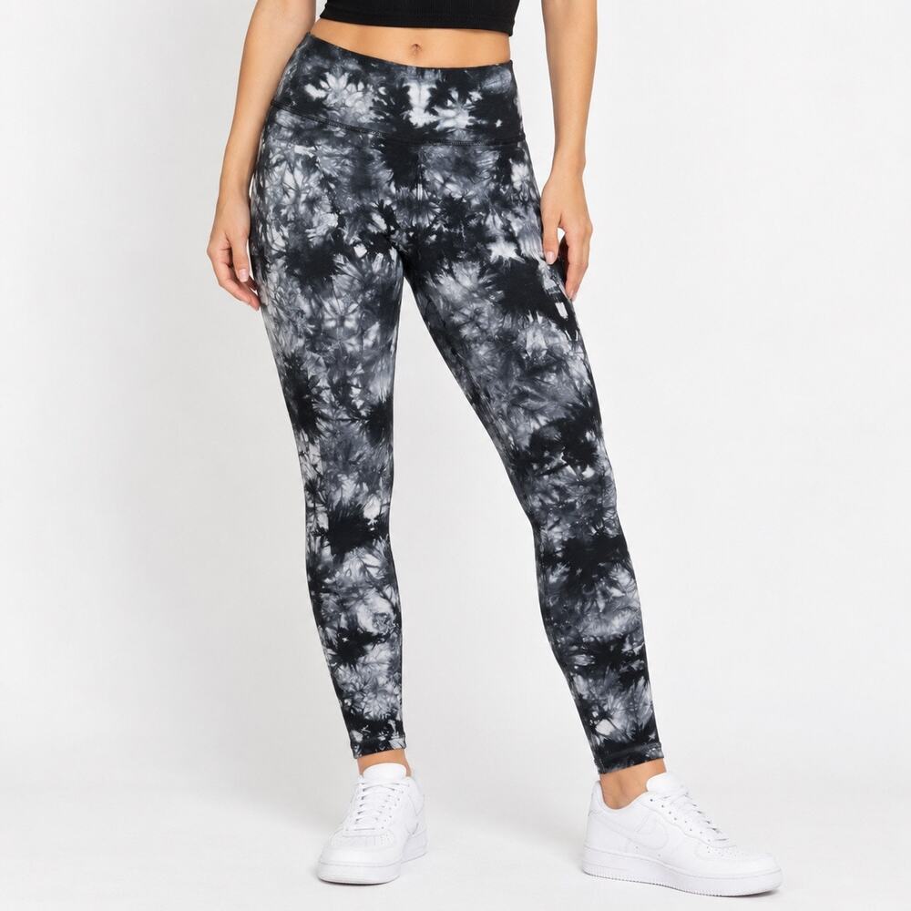 XS Black Gray Tie Dye High Waisted Leggings Stretchy Cotton Y2K